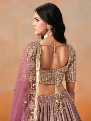 maroon zari embroidered georgette bridal lehenga 8