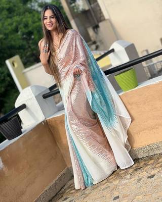 multicolor Georgette sequin saree With Blouse 1