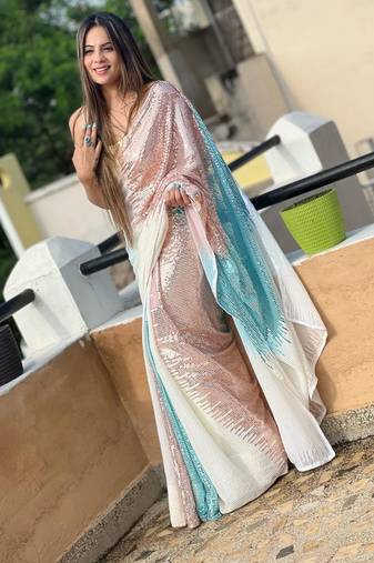 multicolor Georgette sequin saree With Blouse
