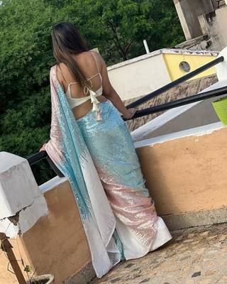 multicolor Georgette sequin saree With Blouse 2