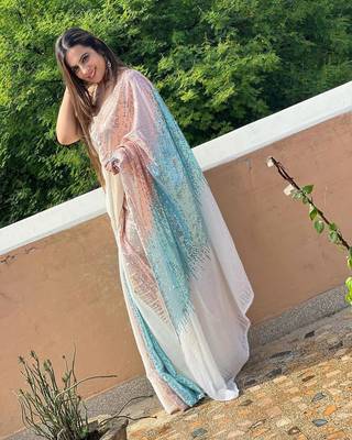 multicolor Georgette sequin saree With Blouse 3