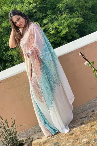 multicolor Georgette sequin saree With Blouse
