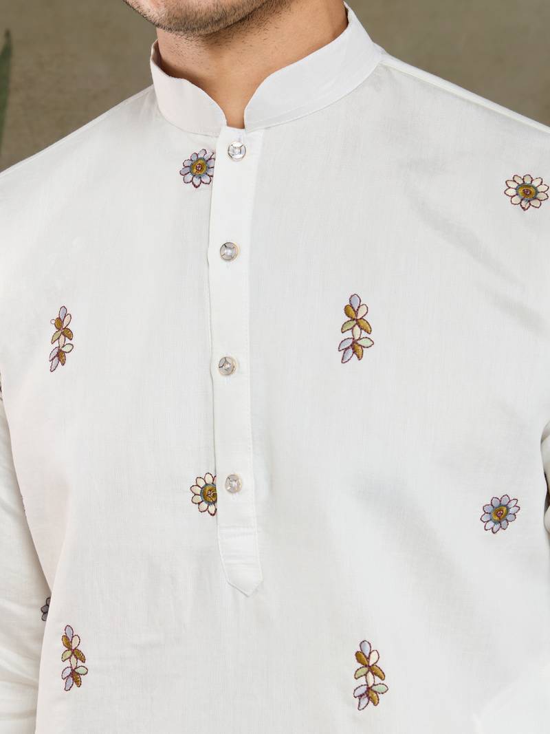 white viscose silk thead with sequins embroidered straight kurta with dupatta