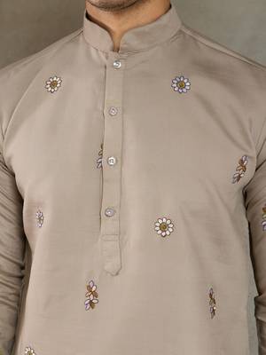 beige silk embroidered kurta with dupatta 10