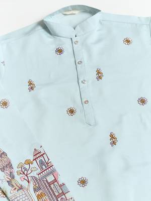 SKY BLUE VISCOSE SILK THEAD WITH SEQUINS EMBROIDERED WORK WEDDING FESTIVAL PARTY WEAR STRAIGHT KURTA WITH DUPATTA 11
