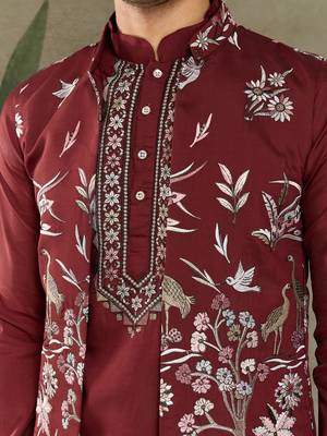 MAROON VISCOSE SILK THEAD WITH SEQUINS EMBROIDERED WORK WEDDING FUNCTION FESTIVAL PARTY WEAR STRAIGHT KURTA PANT KOTI 8