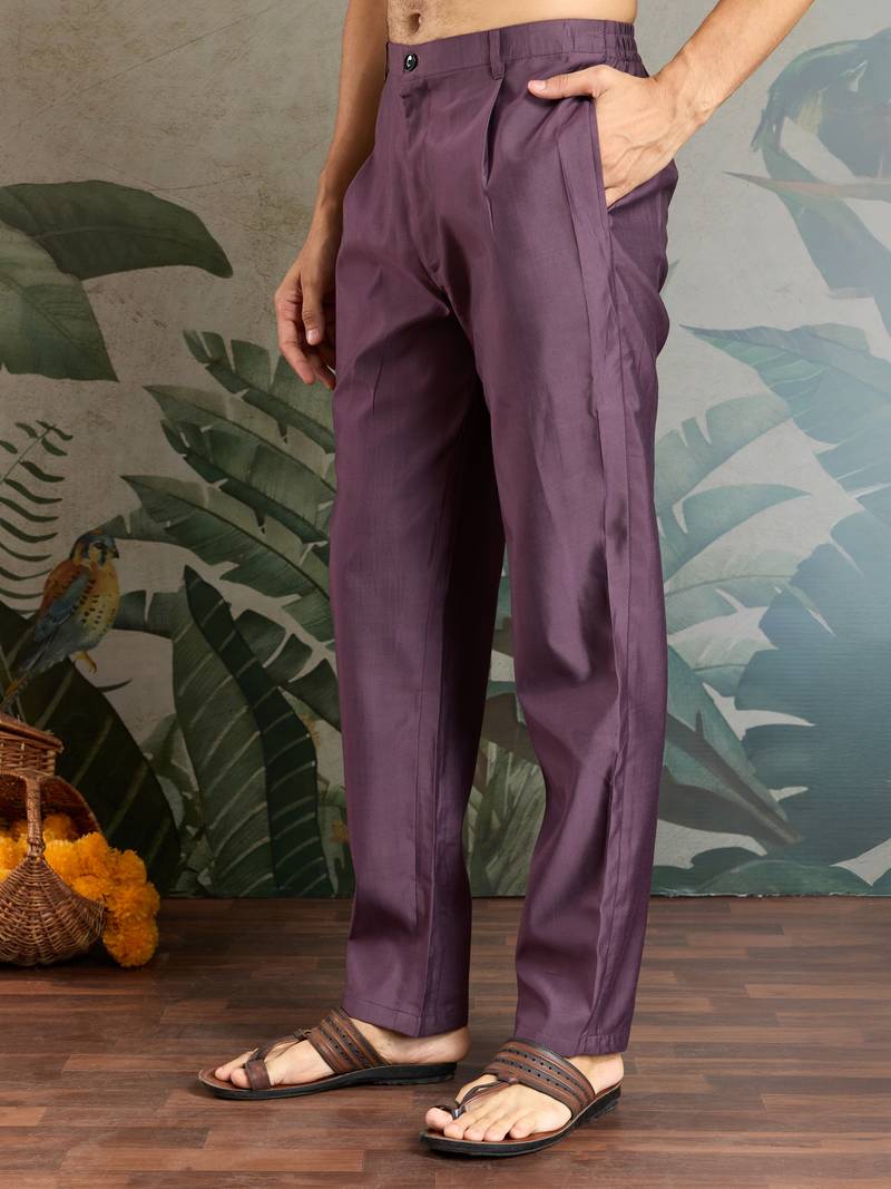 Purple viscose silk thead with sequins embroidered work wedding function festival party wear straight kurta pant koti