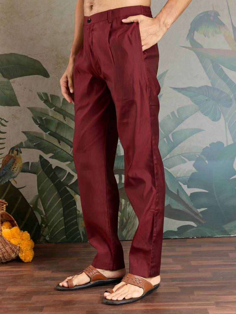 Maroon viscose silk thead with sequins embroidered work wedding function festival party wear straight kurta pant koti