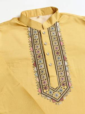 YELLOW VISCOSE SILK THEAD WITH SEQUINS EMBROIDERED WORK WEDDING FUNCTION FESTIVAL PARTY WEAR STRAIGHT KURTA PANT KOTI 10