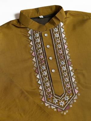 OLIVE VISCOSE SILK THEAD WITH SEQUINS EMBROIDERED WORK WEDDING FUNCTION FESTIVAL PARTY WEAR STRAIGHT KURTA PANT KOTI 10