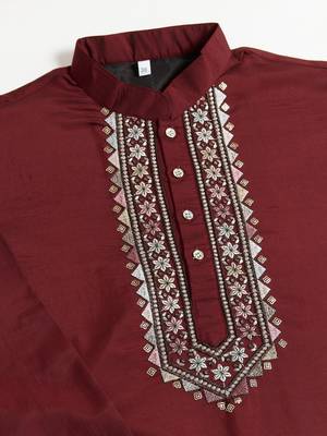 MAROON VISCOSE SILK THEAD WITH SEQUINS EMBROIDERED WORK WEDDING FUNCTION FESTIVAL PARTY WEAR STRAIGHT KURTA PANT KOTI 10