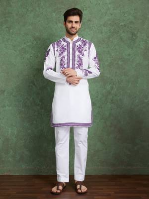 white & purple viscose rayon digital print kurta 7