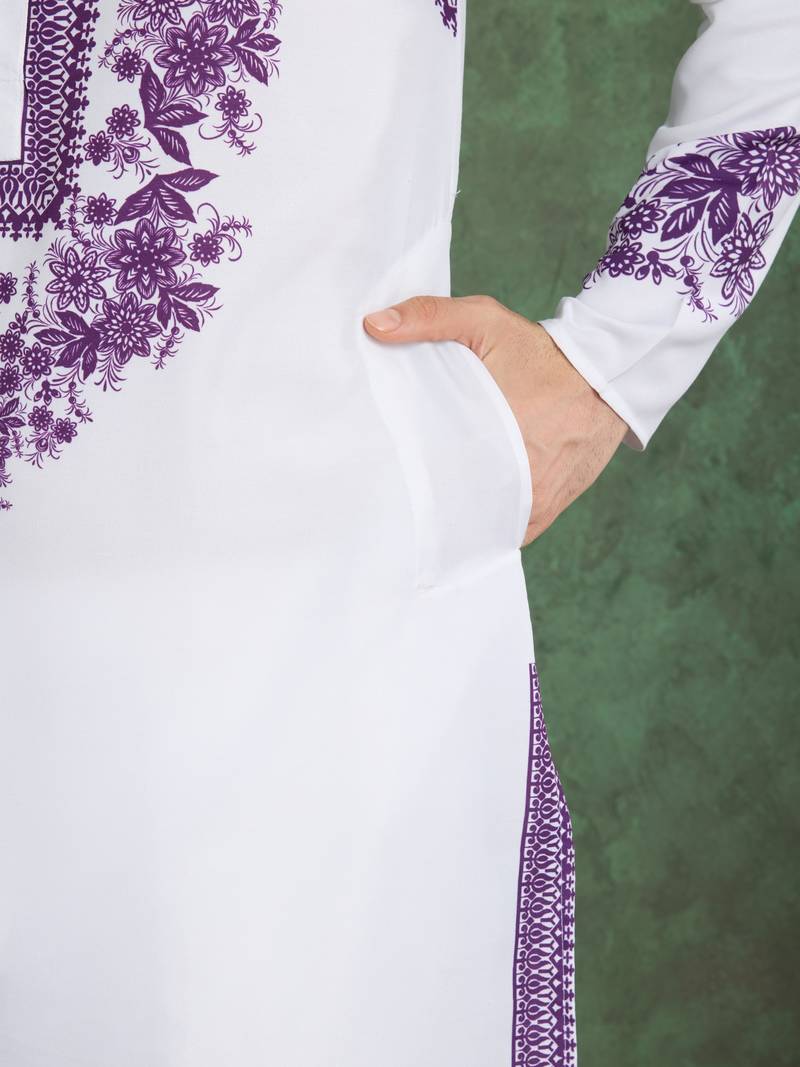 white & purple viscose rayon digital print kurta