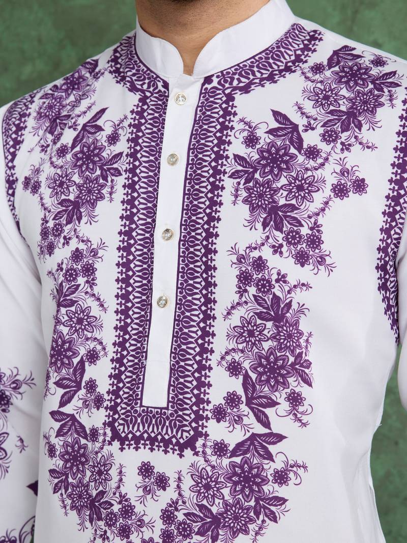 white & purple viscose rayon digital print kurta