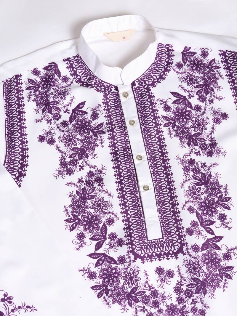 white & purple viscose rayon digital print kurta
