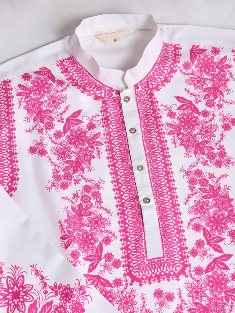 White pink viscose rayon digital print work wedding function festival party wear straight kurta