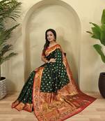 green Paithani silk blend weaving saree  with contrast blouse