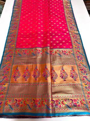 pink Paithani silk blend weaving saree with contrast blouse 5