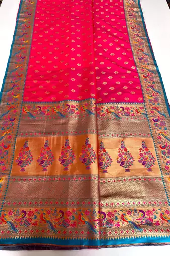 pink Paithani silk blend weaving saree with contrast blouse