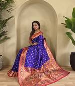 violet Paithani silk blend weaving saree  with contrast blouse