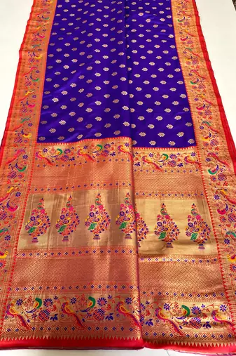 violet Paithani silk blend weaving saree  with contrast blouse