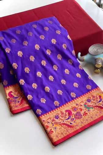 violet Paithani silk blend weaving saree  with contrast blouse