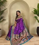 purple Paithani silk blend weaving saree  with contrast blouse