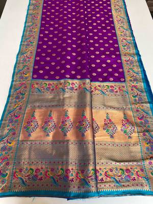 purple Paithani silk blend weaving saree with contrast blouse 6