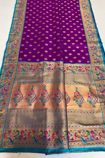 purple Paithani silk blend weaving saree with contrast blouse
