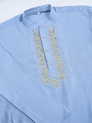 Sky blue viscose silk jacquard with sequins embroidered work wedding festival party wear straight kurta with jacket 8