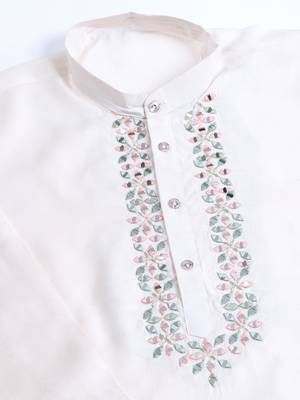 White viscose silk jacquard with sequins embroidered work wedding festival party wear straight kurta with jacket 9