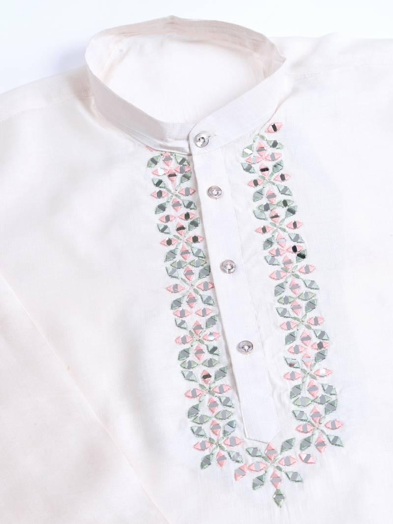 White viscose silk jacquard with sequins embroidered work wedding festival party wear straight kurta with jacket