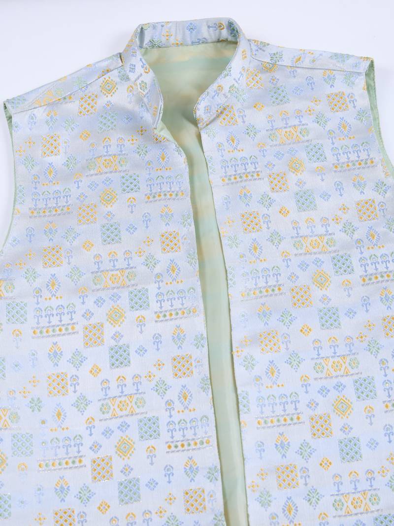 Sky blue viscose silk jacquard with sequins embroidered work wedding festival party wear straight kurta with jacket