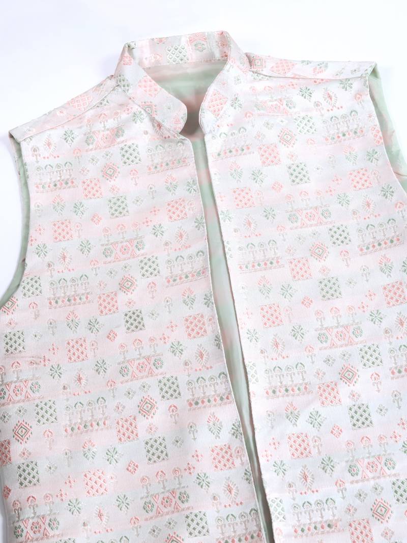 White viscose silk jacquard with sequins embroidered work wedding festival party wear straight kurta with jacket