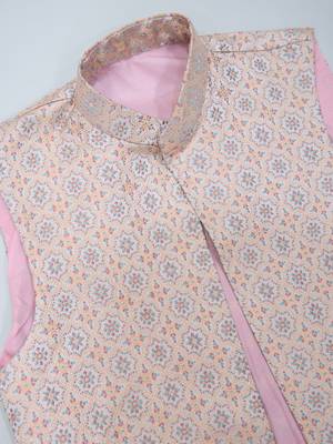 Off white viscose silk jacquard with sequins embroidered work wedding festival party wear straight kurta with jacket 10