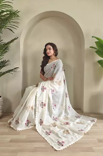 white kota doriya Saree with self weaving