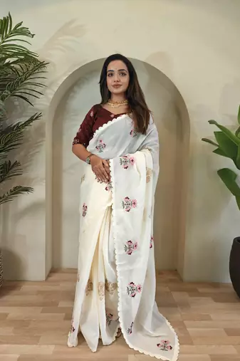 white kota doriya Saree with self weaving