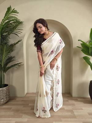white kota doriya Saree with self weaving 4