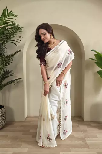 white kota doriya Saree with self weaving