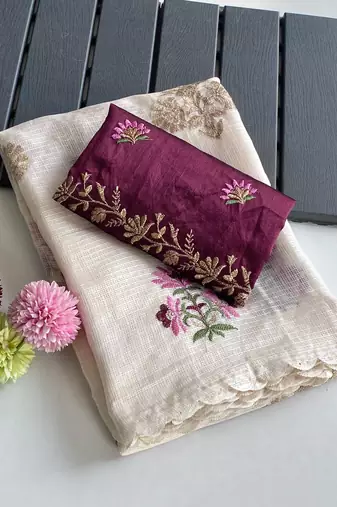 white kota doriya Saree with self weaving