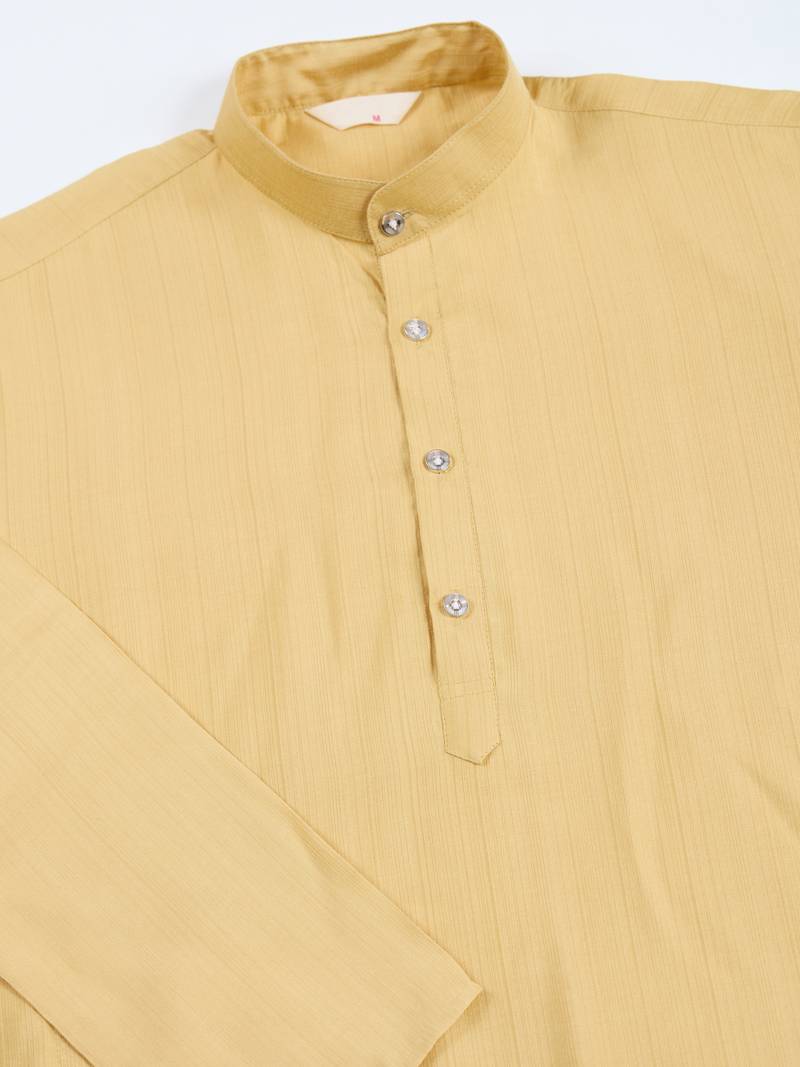 Yellow viscose silk jacquard with sequins embroidered work wedding festival party wear straight kurta with jacket