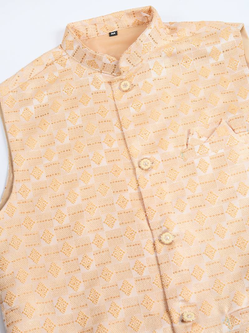 Yellow viscose silk jacquard with sequins embroidered work wedding festival party wear straight kurta with jacket