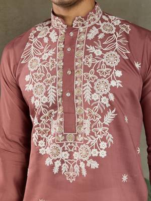 chocolate viscose silk thead with sequins embroidered straight kurta 9