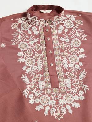 chocolate viscose silk thead with sequins embroidered straight kurta 10