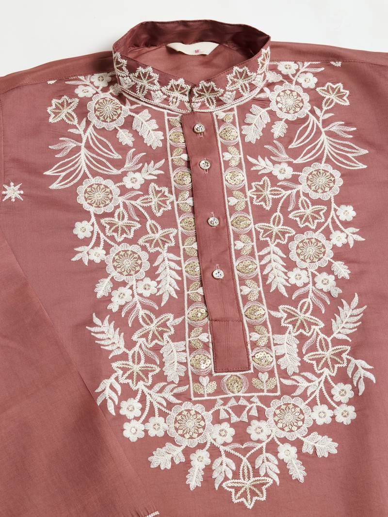 chocolate viscose silk thead with sequins embroidered straight kurta