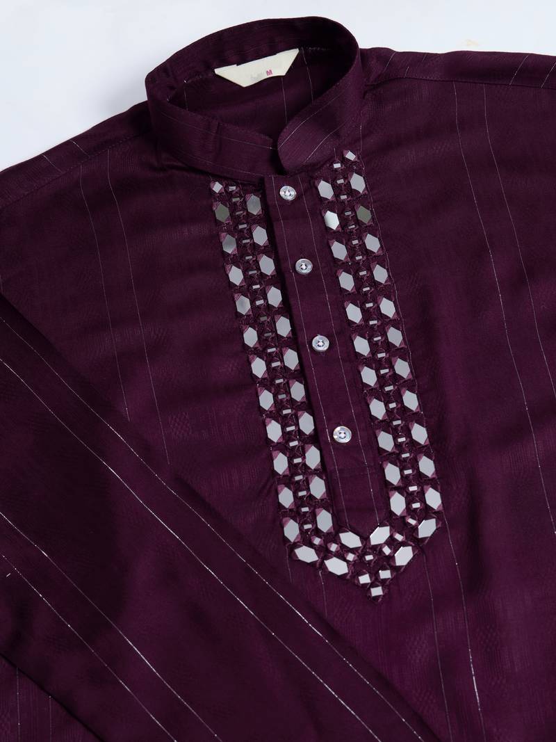 Purple viscose rayon print with real mirror work wedding function festival party wear straight kurta with dupatta