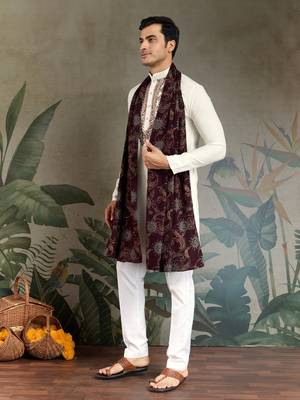 white viscose rayon thread with real mirror work kurta with dupatta 7