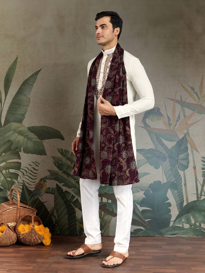 white viscose rayon thread with real mirror work kurta with dupatta