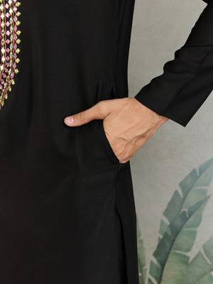 Black viscose rayon thread with real mirror work wedding function festival party wear straight kurta with dupatta 10