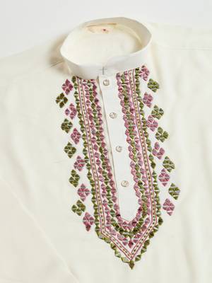 white viscose rayon thread with real mirror work kurta with dupatta 11